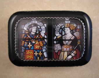 Richard III and Queen Anne Neville Stained Glass Window Heirloom Rectangle Paperweight, Glass Reproduction