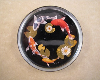 Koi Paperweight, Water Lily Paperweight, Gift for Her, Fish Paperweight, Large Round, Glass Paperweight, July Birthday