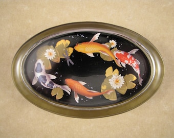 Koi Seerose Oval Glas Briefbeschwerer