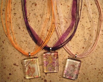 26 Inch Necklace, Ribbon Cord Necklace, Ribbon Necklace, Pendant Necklace, Adjustable Necklace, Organdy Ribbon, 9 Color Ribbons