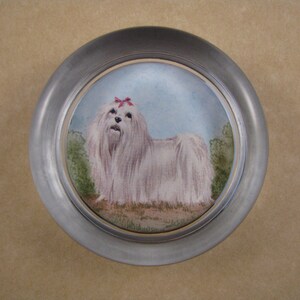 Maltese Paperweight, Maltese Portrait, Round Paperweight, Glass Paperweight, Pet Portrait, Dog Paperweight