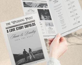 Custom Wedding Newspaper Program, Editable Canva Template, Modern Order of Service Booklet, Infographic Wedding Timeline, Newlywed Times