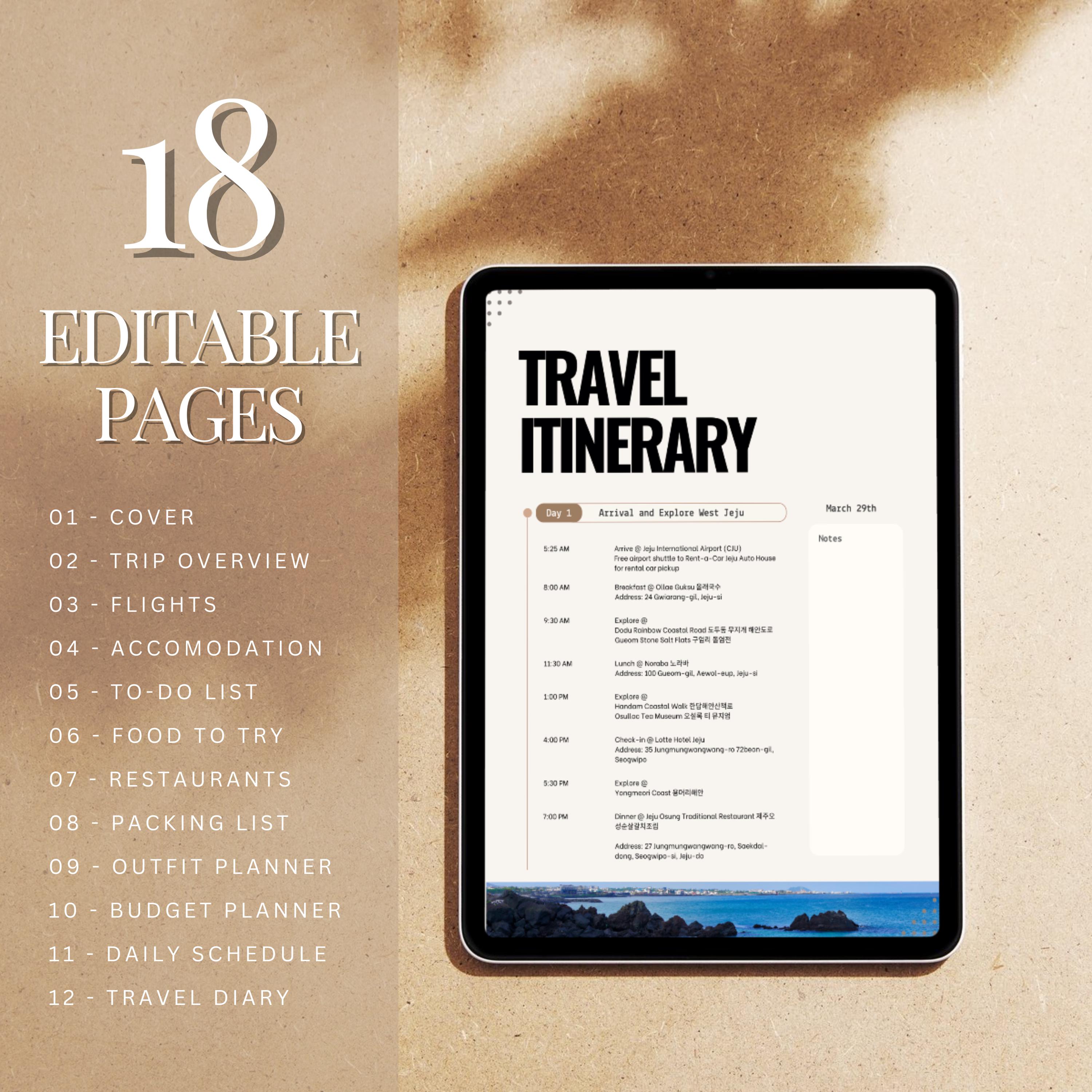 Editable Travel Itinerary Template: Vacation Planner (digital Download ...