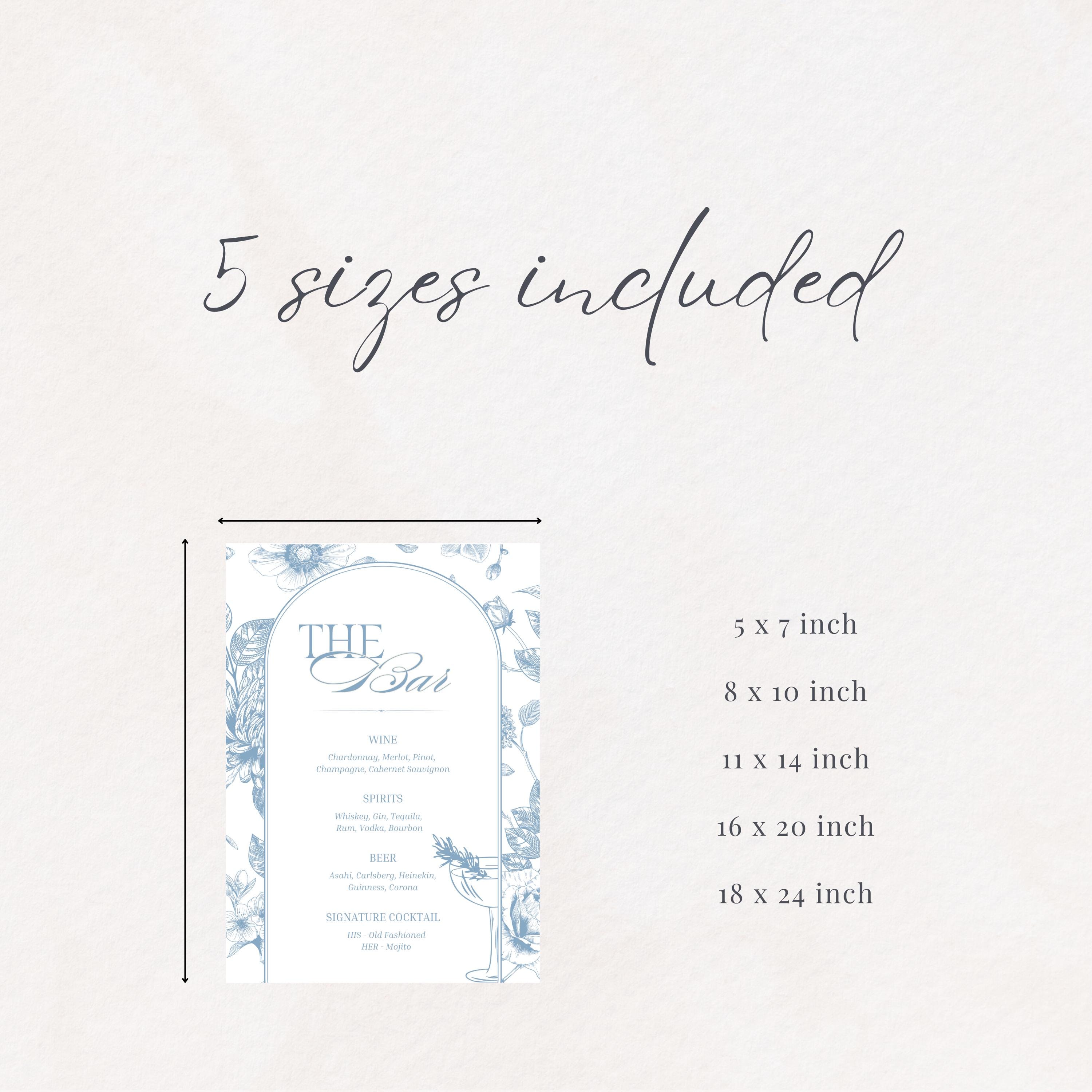 Editable Wedding Bar Menu Sign Template | Blue Floral Bar Sign | Canva ...