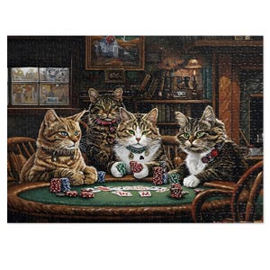 ジグソーパズル (252 - 500 - 1000 ピース) -Cats Playing Poker- 子供、若者、大人向け