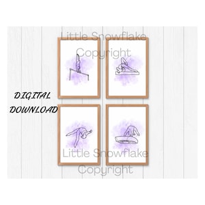 Gymnastics Wall Art | Gymnast Digital Download | Gymnast Outline silhouettes Purple