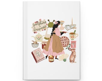 Black Cottagecore Girl Hardcover Journal Matte, Writing Notebook, Blank Diary, Sketchbook, Gift for Writers, Stationery