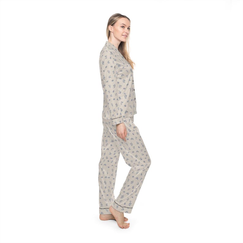 Pijama de satén, ropa de dormir floral azul francés, ropa de estar por casa para mujer, camisón elegante, pijama suave, ropa de estar por casa imagen 5