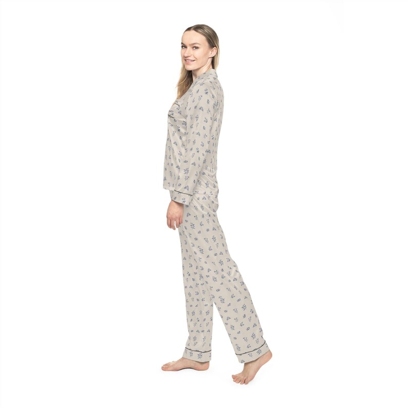 Pijama de satén, ropa de dormir floral azul francés, ropa de estar por casa para mujer, camisón elegante, pijama suave, ropa de estar por casa imagen 6
