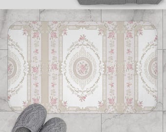 Alfombra de baño Shabby Chic, alfombra de baño floral vintage, alfombra de bañera con estampado floral, decoración rústica para el hogar, alfombra de ducha estilo granja
