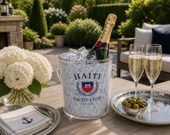 Haiti Yacht Club ishink | Personlig fransk blommig akryl champagnehink | Kustbarvagnsdekor | Preppy värdinnapresent