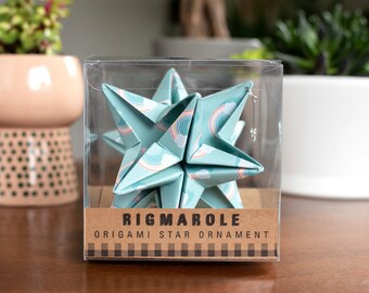 Origami Star Ornament - Rainbows on Teal