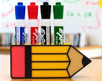 Pencil-Shaped Magnetic Dry Erase Marker Holder —  Classroom Decor — Teacher appreciation gift