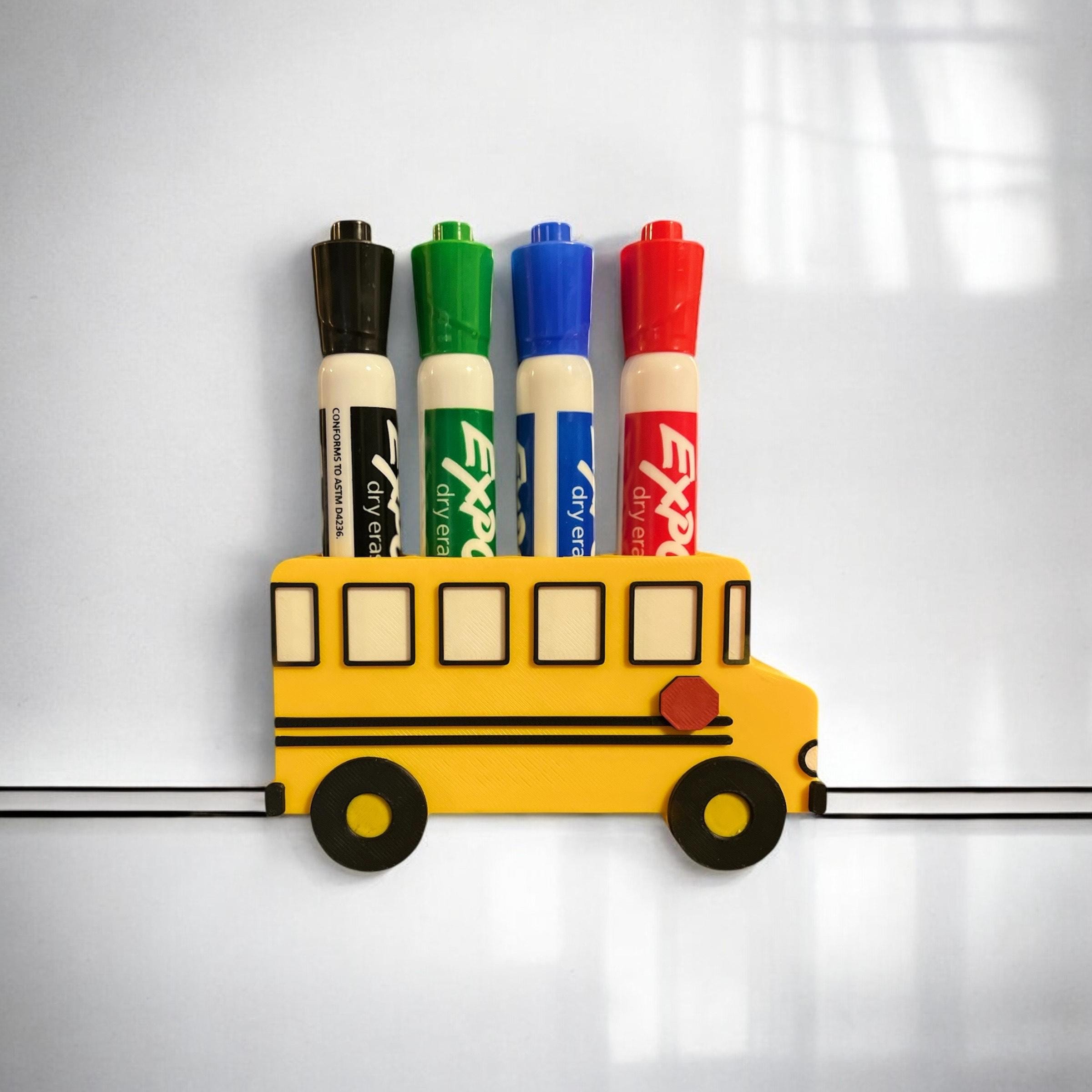 Unique Dry Erase Marker Holder in The Shape of A School Bus - Organized in Style - Perfect  for teachers and classrooms - Back to School