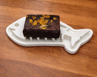 Fish Bone Soap Dish –  Soap Saver, Quick-Dry Draining Tray for Bathroom or Kitchen