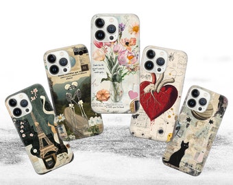 Aesthetic colage Phone Case Stylish Cover for iPhone 16 Pro, 15, 14, 13, 12, 11, Google Pixel 9 Pro, 8, 7A, Samsung Galaxy S24 fe, A16, A55.