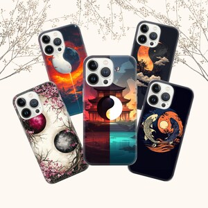 Funda para teléfono con diseño de Yin Yang y dos símbolos para iPhone y Samsung
