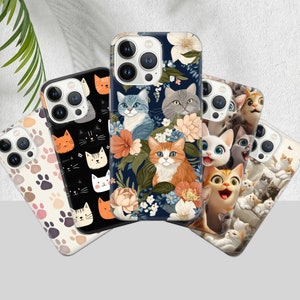Funny Cat Phone Case - Aesthetic Kitty Art Cover fit for iPhone 16 Pro Max 15 14 13 12 11 Plus, Samsung S24 Ultra S23 S22 S21 S20