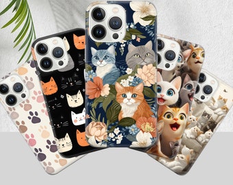 Funny Cat Phone Case - Aesthetic Kitty Art Cover fit for iPhone 16 Pro Max 15 14 13 12 11 Plus, Samsung S24 Ultra S23 S22 S21 S20