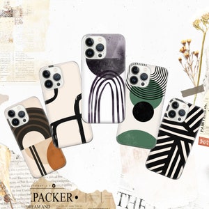 Custodia per telefono moderna in stile boho, con motivo astratto, per iPhone 16 Pro, 15, 14, 13, 12, 11, Google Pixel 9 Pro, 8, 7A, Samsung Galaxy S24 fe, A16, A55.