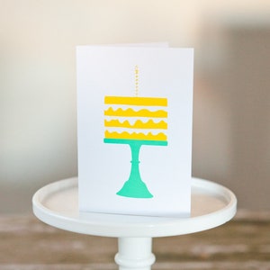 Screen printed cards -  &quot;Cake&quot; - Real ink hand screen printing - one of a kind - birthday card - small business - unique gift