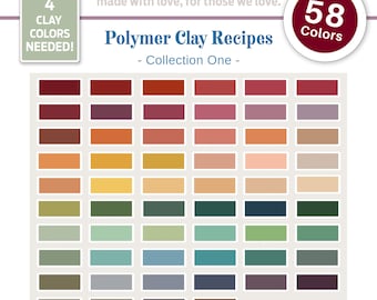 May include: A chart of 58 polymer clay color recipes, made with only 4 clay colors. The chart is titled "Sundown Circle Polymer Clay Recipes - Collection One -" and includes the text "made with love, for those we love."
