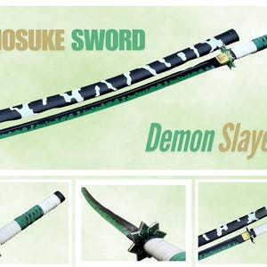 Inosuke Katana, Handmade Demon Slayer Anime green sword with black Blade, christmas, Birthday gift, Anniversary Gift, Best collection, USA