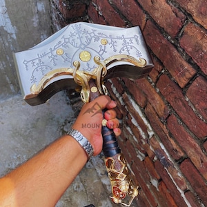 Damascus Viking Hammer, Handmade with Brass and walnut wood, movies Style, thunder hammer, Gift for gamer, Birthday gift, Decoration, USA