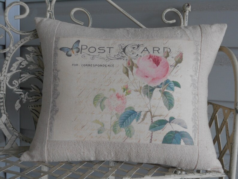 French Post Card Rose Pillow Decorative Throw Pillow Cover Etsy