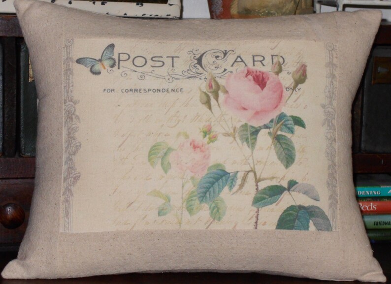 French Post Card Rose Pillow Decorative Throw Pillow Cover Etsy