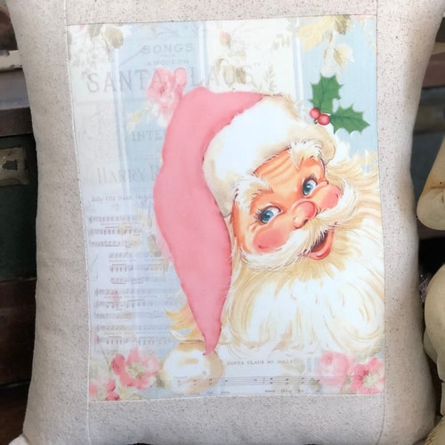 Pink Santa Christmas Pillow Vintage Pink Santa Claus Throw Etsy