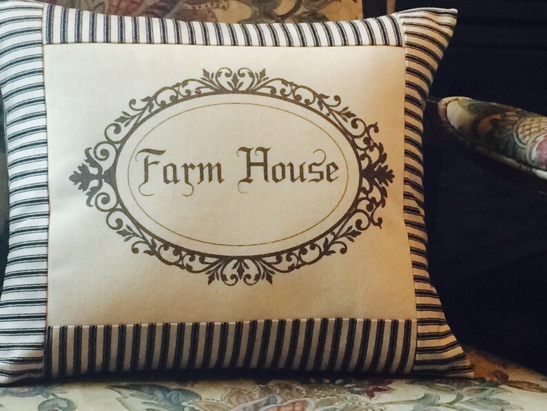 Farmhouse Pillow with Black and Off White Ticking Stripe Etsy