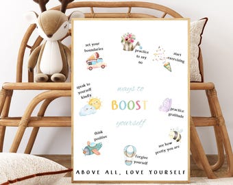 Ways To Boost Yourself, Positive Affirmation, Therapy Office Decor, School Psychology, Mental Health, Calming Corner, Digital Download