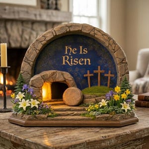Er ist auferstanden Ostern Grab Dekor, beleuchtete Auferstehung Szene, Christian Mantel Display