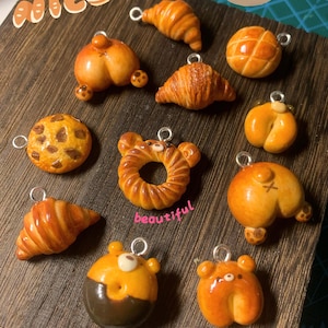 Clay Kawaii Bread Charms/Cute Clay Bear Bread Keychain/Handmade Cute Bread/Magnets/Keychain/Phone Charm/Ba