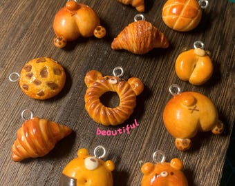 Clay Kawaii Bread Charms/Cute Clay Bear Bread Keychain/Handmade Cute Bread/Magnets/Keychain/Phone Charm/Ba