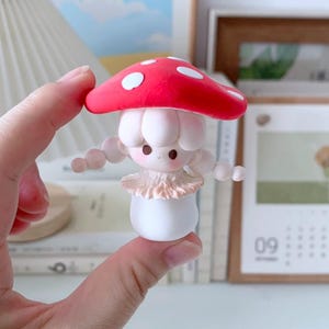 Mini Mushroom Girl Clay Art/Cute Clay Toadstool Fairy Girl/Clay Sculpture/Magnet or Keychain/Clay Mushroom
