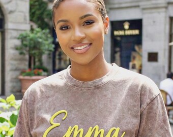 Vintage Wash Custom 3D Puff Print Shirt Women Personalized Name Raised Dimensional Cotton T-Shirt Birthday Mother Day Gift
