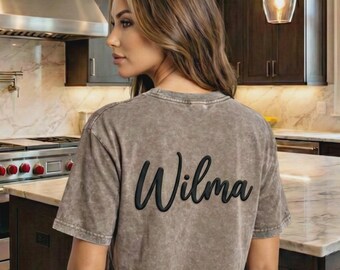 Custom Name Puff Print T-Shirt Women Vintage Wash 3D Raised Personalized Dimensional Tee 100% Cotton Birthday Mother Day Gift