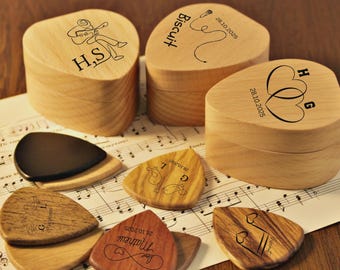 Personalized Wooden Guitar Picks with Case, Custom Photo Guitar Pick, Holder for Picks, Musicians Player, Father's Day Birthday Gift Idea