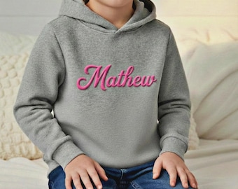 Custom 3D Puff Print Kids Hoodie | Personalized Children Name Sweatshirt | Raised Letter Design | Youth Cotton Pullover Birthday Gif