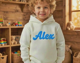 Kids Personalized Puff Print Name Hoodie | Custom 3D Children Sweatshirt | Raised Letter Youth Pullover | 100% Cotton Birthday Gift