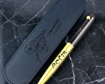 Custom Pen Gift Set Engraved | Personalized Leather Case | Groomsmen Wedding Birthday Father's Day Anniversary Gift Him
