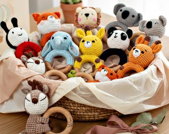 Personalized Crochet Baby Rattle Toy for Girls and Boys, Animal Crochet Baby Rattle, Baby Shower Gift, Baby Rattle Grasping Toy,Newborn Gift