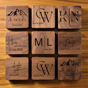 Custom Wedding Cufflinks Gift Box | Personalized Engraved Groomsmen Best Man Gift | Wooden Cufflink Set Groom Father Gift