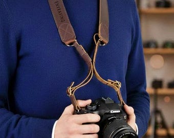 Handmade Leather Camera Strap | Personalized Engraved Gift | Vintage Style DSLR Strap | Universal Fit | Photographer Birthday Gift
