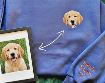 Custom Cat Portrait Sweatshirt Embroidered | Personalized Dog Pet Photo Crewneck Face | Pet Loss Memorial Gift Cat Dog Owner Mom Dad