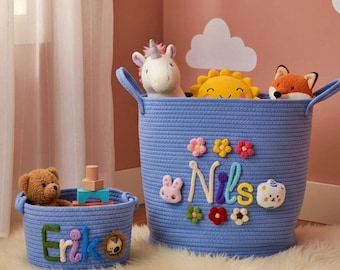 Personalized Baby Basket · Monogrammed Woven Basket · Cotton Knitted Nursery Basket · Newborn Gift · Baby Shower Basket · Grandbaby Gift