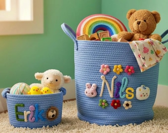 Personalized Handmade Basket • Easter Basket • Baby Gift • Baby Shower Gift • Baby Basket • I-Cord Knitting Craft • Toy Organizer