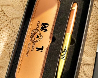 Custom Engraved Pen Leather Pouch | Personalized Gift Set | Groomsmen Wedding Gift | Birthday Father's Day Anniversary